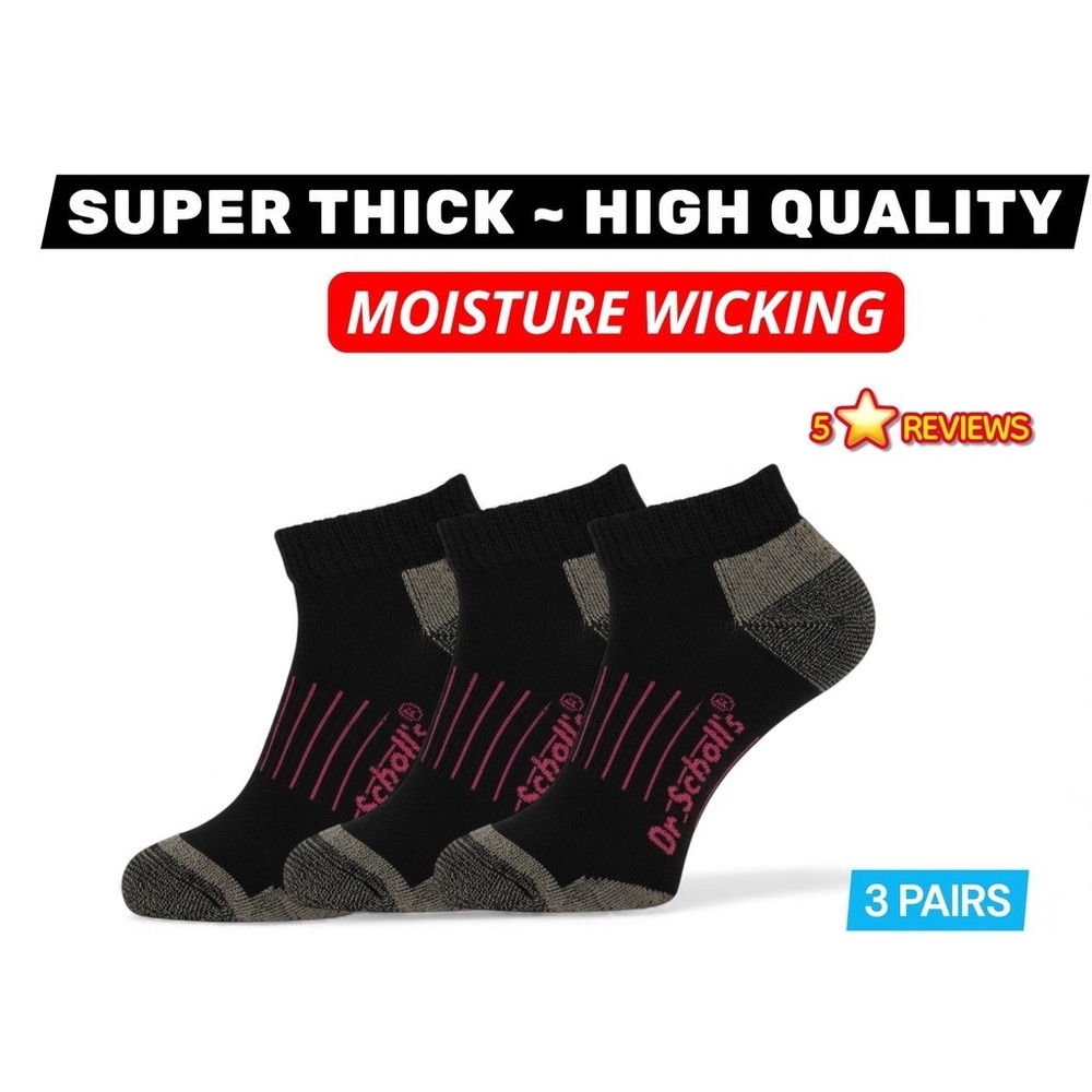Dr. Scholls Athletic Padded Socks 10-13 Black‎ Anti-Blister Fitness 3 Pack